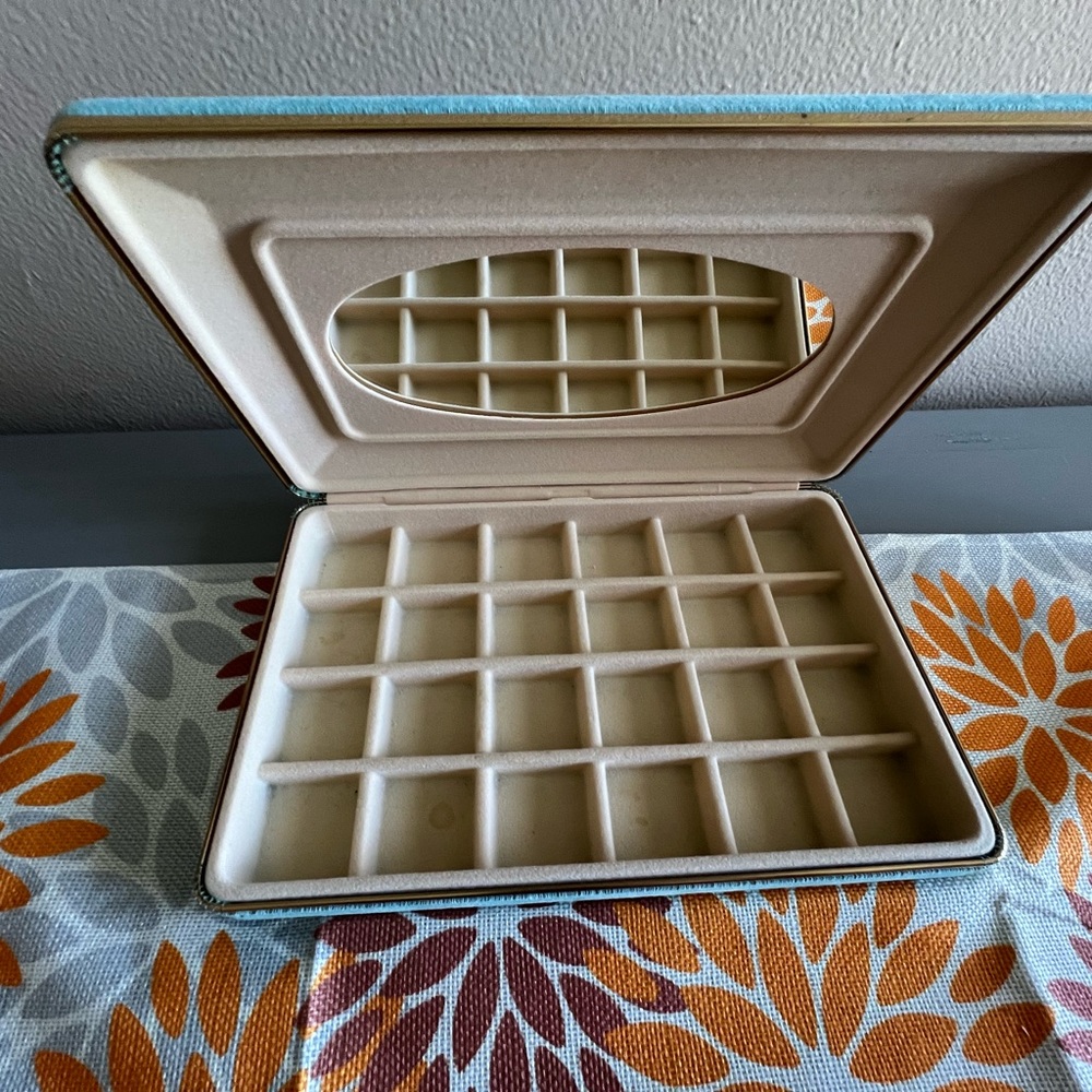 Vintage MCM Elegant Jewelry Organizer with Mirror - Cream and Blue/Green